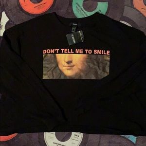 Don’t tell me to smile 1x all black crop shirt